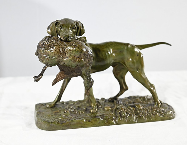 Bronze „Braque au Canard“, signiert P.J Mêne – Mitte 19. Jahrhundert