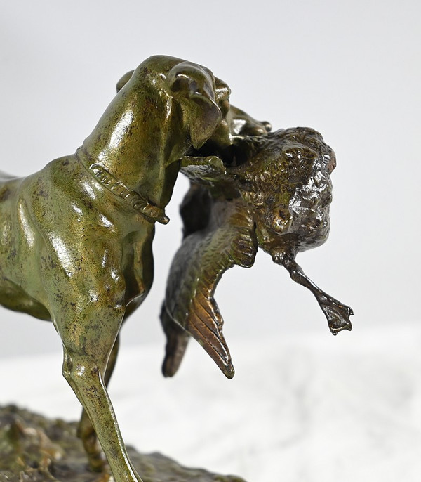 Bronze „Braque au Canard“, signiert P.J Mêne – Mitte 19. Jahrhundert