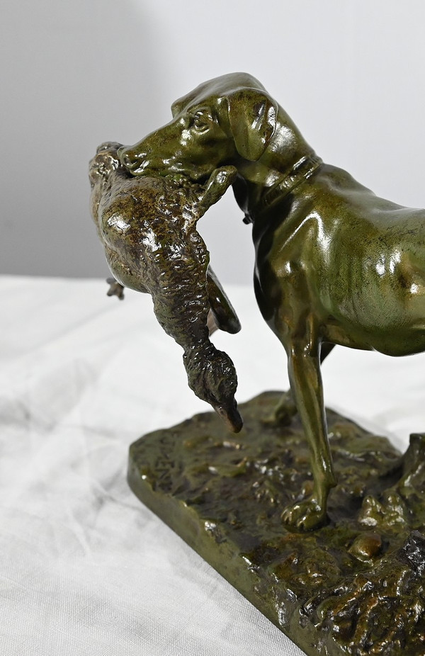 Bronze „Braque au Canard“, signiert P.J Mêne – Mitte 19. Jahrhundert