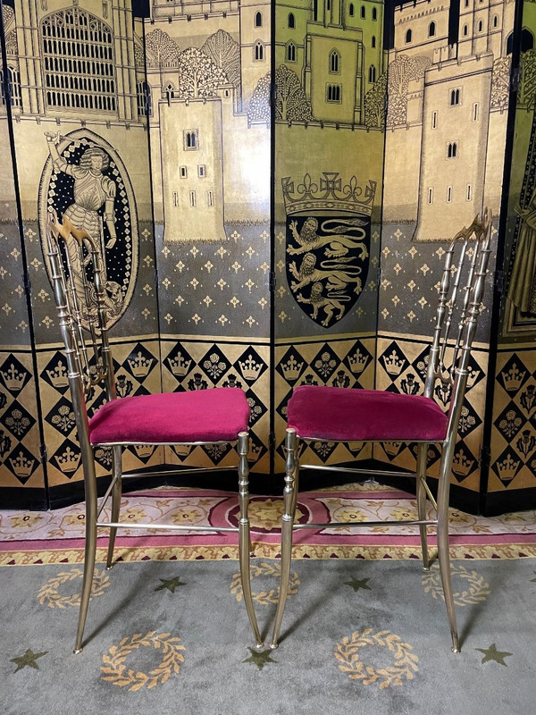 Coppia Di Sedie Chiavari Italiane In Ottone 1940/1950