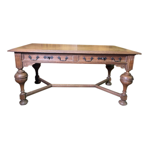 Louis XIII Style Oak Flat Desk - Renaissance