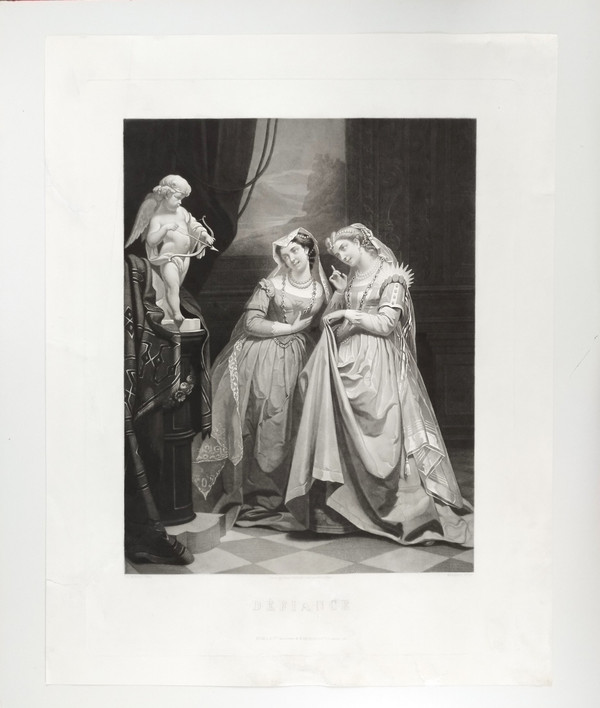 Etching Défiance Large Engraving After Charles Moreau 19th C Old Print