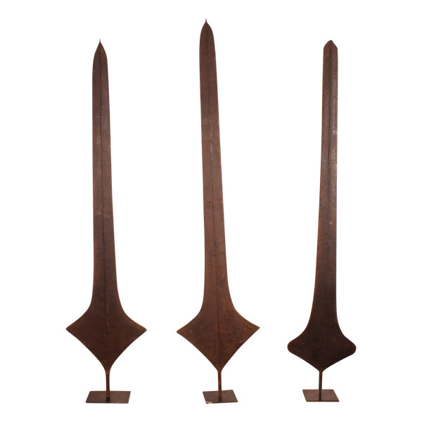 Three African Topoke Sword Currency On Custom Stands