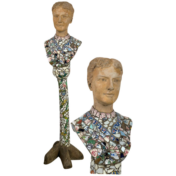 BUSTO A COLONNA RICOPERTO CON TESSUTI DI MOSAICO IN PIQUET “TESTA FEMMINILE”