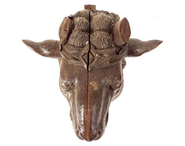Sculpture Bois Sculpté Black Forest Tête Bélier Mouton Trophée Chasse XIXè
