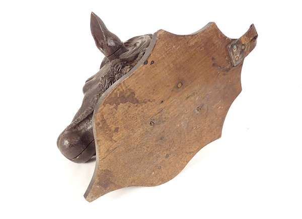 Sculpture Bois Sculpté Black Forest Tête Bélier Mouton Trophée Chasse XIXè