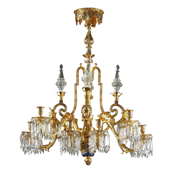 LARGE CHANDELIER WITH GILT BRONZE AND CRYSTAL 