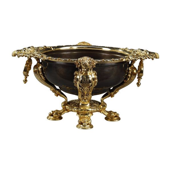 GILDED AND PATINATED BRONZE BOWL, LATE 19TH CENTURY