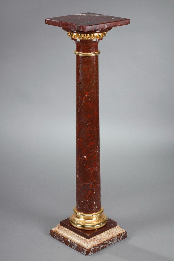 Colonne en marbre griotte et  bronze doré