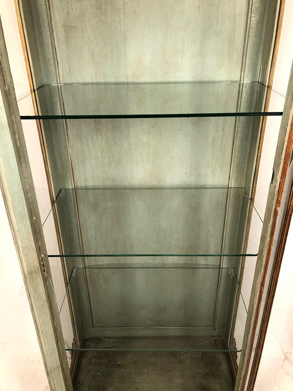 Vitrine en bois laqué bleu/vert, rechampi or, Italie XVIIIe-début XIXe