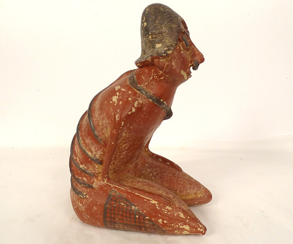 Pre-Columbian statuette emaciated seated man Nayarit Mexico terracotta