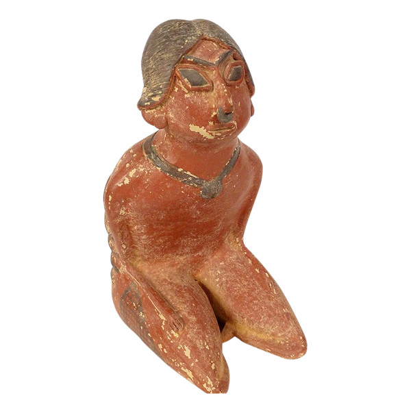 Pre-Columbian statuette emaciated seated man Nayarit Mexico terracotta