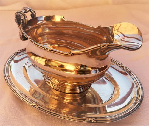 Elégante saucière style Louis XVI argent massif poinçon minerve orfèvre Tétard Frères, fin XIXème