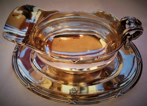 Elégante saucière style Louis XVI argent massif poinçon minerve orfèvre Tétard Frères, fin XIXème