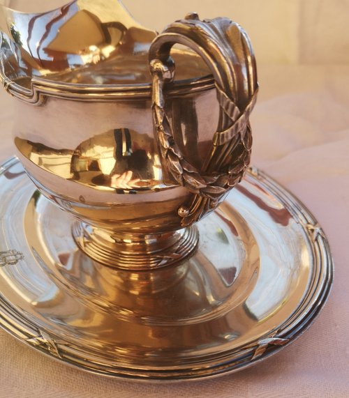 Elégante saucière style Louis XVI argent massif poinçon minerve orfèvre Tétard Frères, fin XIXème