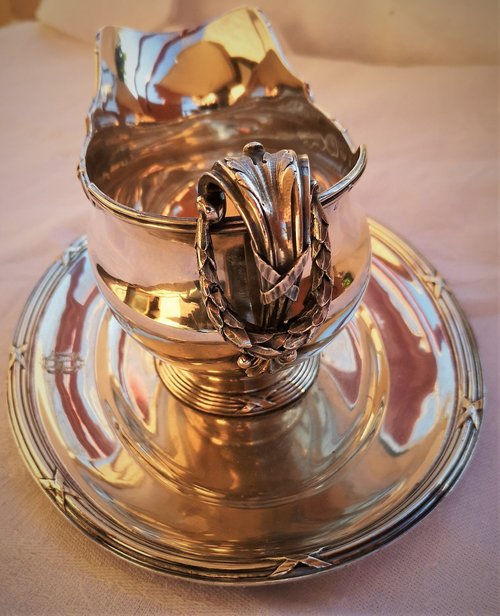 Elégante saucière style Louis XVI argent massif poinçon minerve orfèvre Tétard Frères, fin XIXème