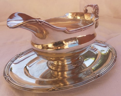 Elégante saucière style Louis XVI argent massif poinçon minerve orfèvre Tétard Frères, fin XIXème