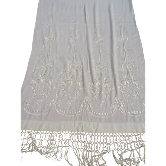 Crepe stole with embroidered fringes early 20th century