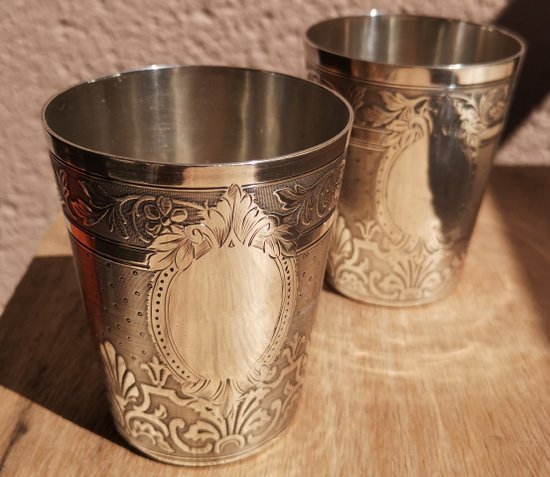 Pair of sterling silver timpani punch neck brace Napoleon III late nineteenth