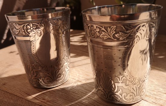 Pair of sterling silver timpani punch neck brace Napoleon III late nineteenth