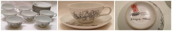 9 Tasses à thé porcelaine Limoges design Françoise Adnet pour Giraud&Brousseau