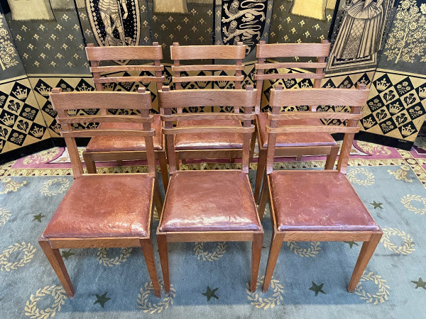 Suite De 6 Chaises En Chêne Et Cuir 1950 « Art Déco »
