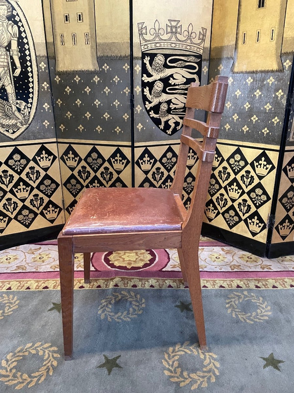 Suite De 6 Chaises En Chêne Et Cuir 1950 « Art Déco »