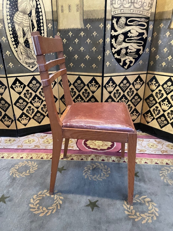 Suite De 6 Chaises En Chêne Et Cuir 1950 « Art Déco »