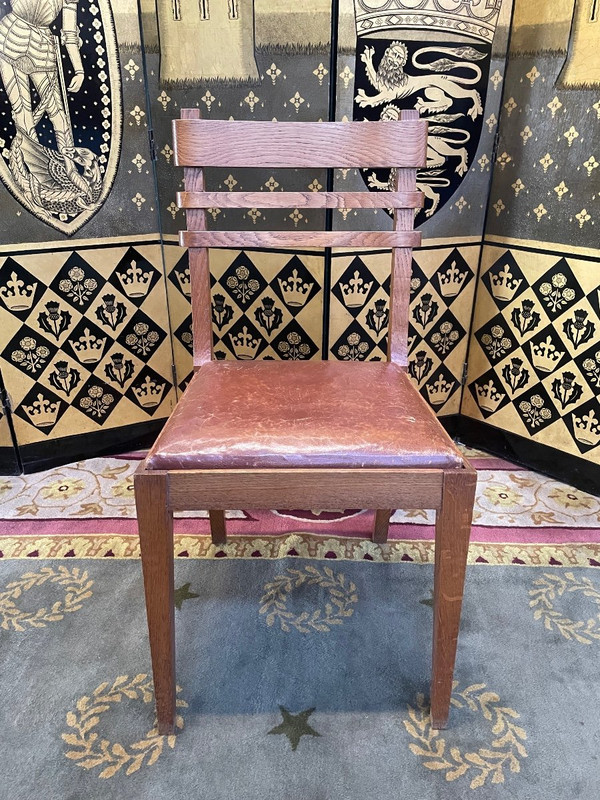 Suite De 6 Chaises En Chêne Et Cuir 1950 « Art Déco »