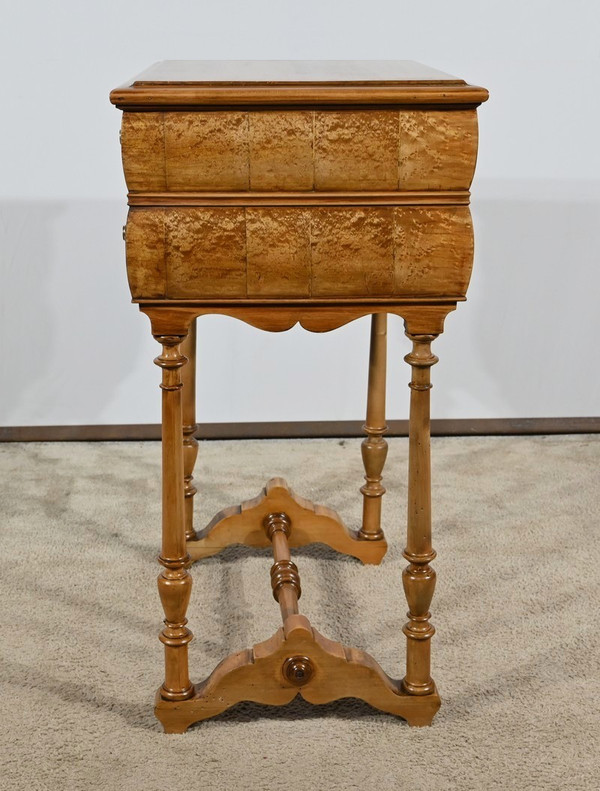 Rare Small Chiffonnière Table in Speckled Amboyna and Cherry, Louis Philippe period – 2nd part