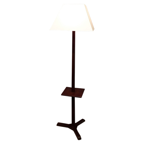 Lampada da terra in mogano con ripiano centrale anni '60 '70