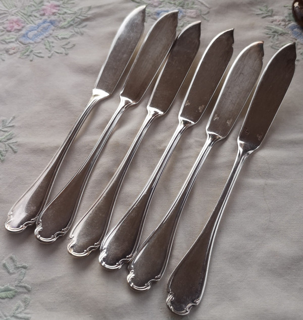 6 pieces of silver-plated fish cutlery Pompadour model Christofle silverware