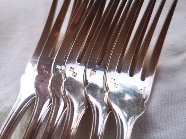 6 pieces of silver-plated fish cutlery Pompadour model Christofle silverware