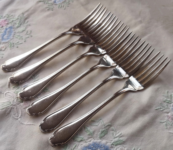 6 pieces of silver-plated fish cutlery Pompadour model Christofle silverware