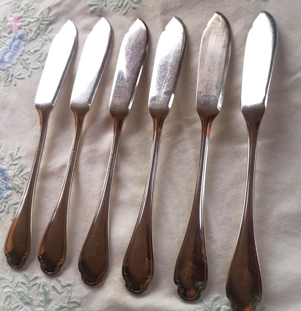 6 pieces of silver-plated fish cutlery Pompadour model Christofle silverware