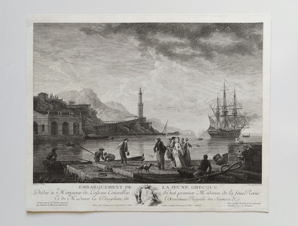 Etching After Vernet Engraving Embarkation Of The Young Greek Girl 18th C Old  Print