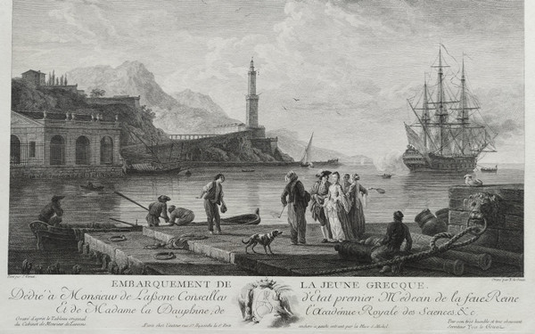Etching After Vernet Engraving Embarkation Of The Young Greek Girl 18th C Old  Print