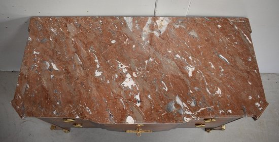 Comò Sauteuse in palissandro e legno viola, transizione Luigi XV / Luigi XVI - seconda parte del XIX secolo