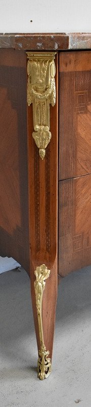 Comò Sauteuse in palissandro e legno viola, transizione Luigi XV / Luigi XVI - seconda parte del XIX secolo