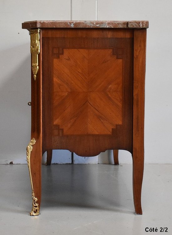 Comò Sauteuse in palissandro e legno viola, transizione Luigi XV / Luigi XVI - seconda parte del XIX secolo