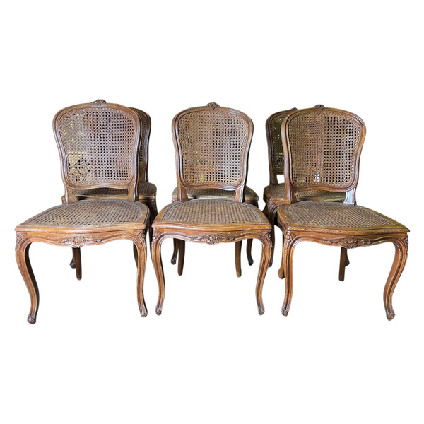 Suite De 6 Chaises De Style Louis XV En Cannage