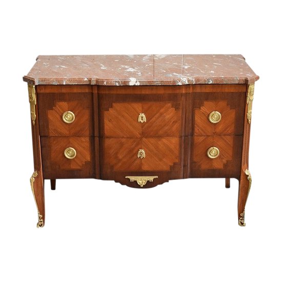 Rosewood and Violet Wood Sauteuse Commode, Louis XV / Louis XVI Transition - 2nd part of the 19th century