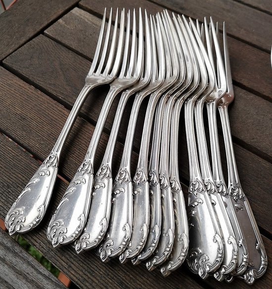 12 solid silver table cutlery neck brace Léon LAPAR & Fouquet Lapar (Tétard Successeur) late 19th century