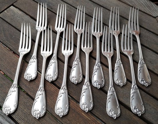 12 solid silver table cutlery neck brace Léon LAPAR & Fouquet Lapar (Tétard Successeur) late 19th century