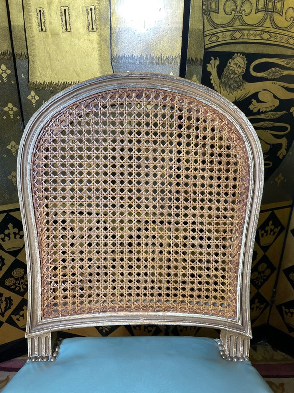 Suite aus 6 Cannage- und Lederstühlen im Louis XVI-Stil