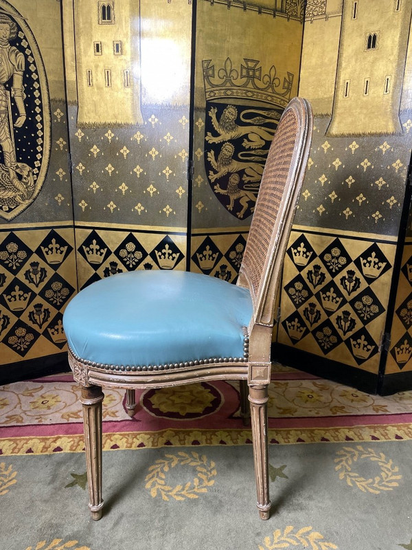 Suite aus 6 Cannage- und Lederstühlen im Louis XVI-Stil