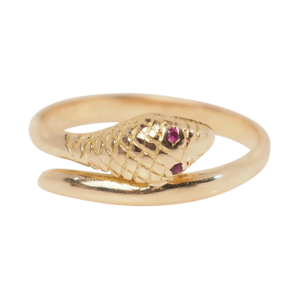 Anello Snake In Oro Rosa E Rubini