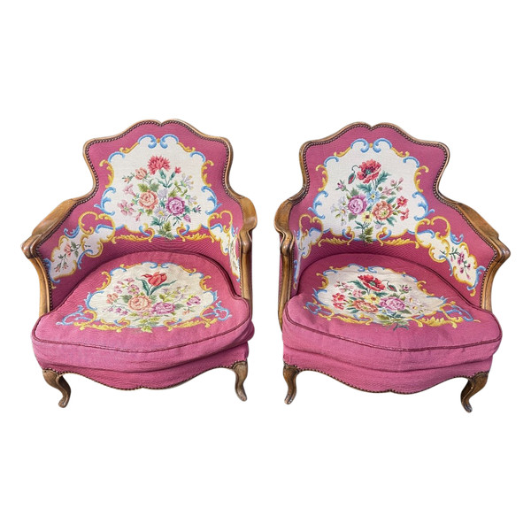 Paire De Fauteuils Bergères De Style Louis XV