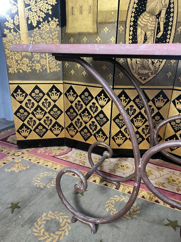 Table - Console De Boucher En Fer Forgé Et Marbre