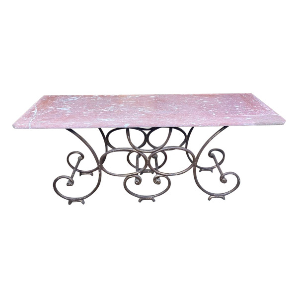 Table - Console De Boucher En Fer Forgé Et Marbre